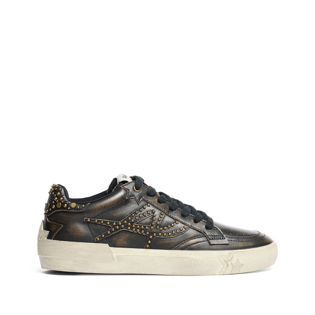 MOONLIGHT STUDS Distressed Leather Black/Beige