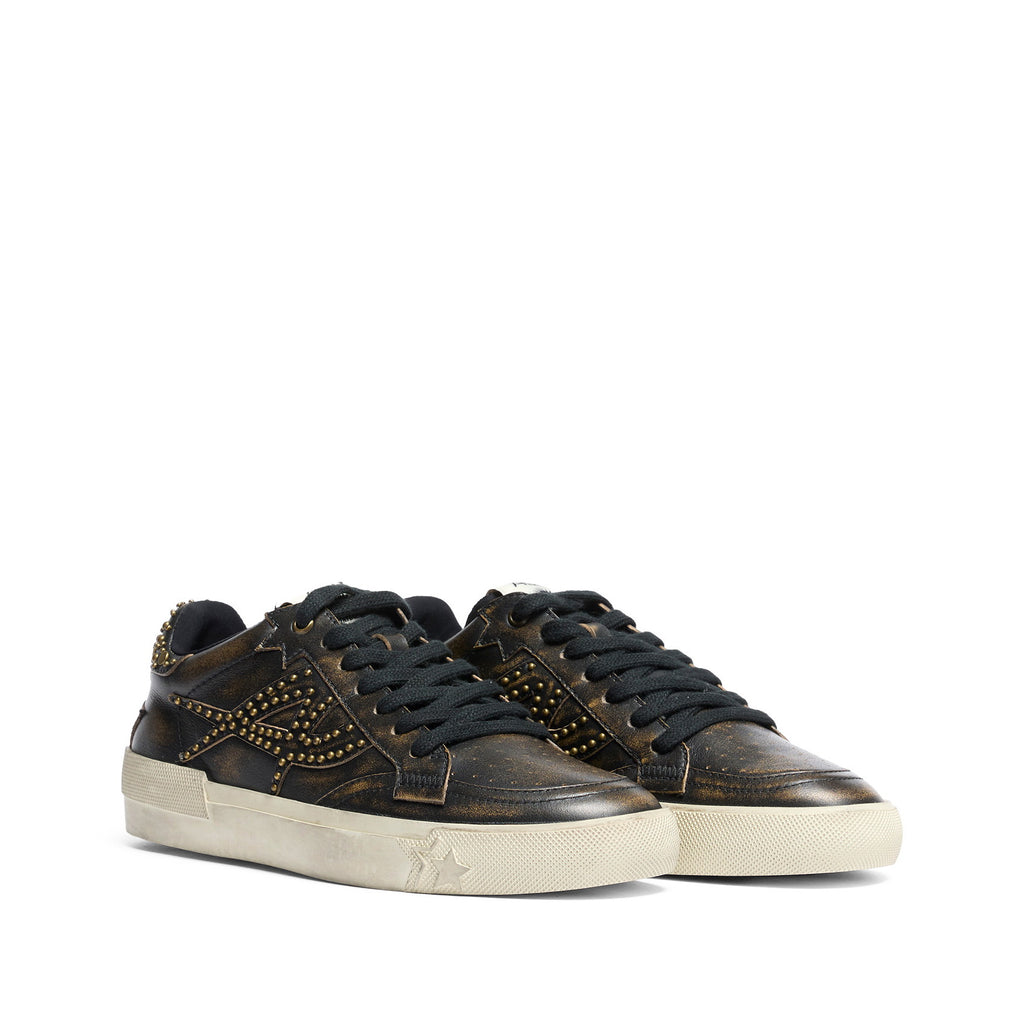 MOONLIGHT STUDS Distressed Leather Black/Beige